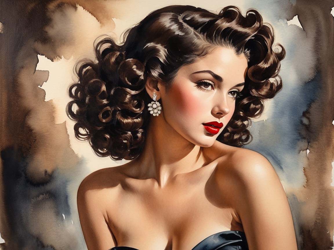 Glamorous Woman with Voluminous Curly Hair and Elegance