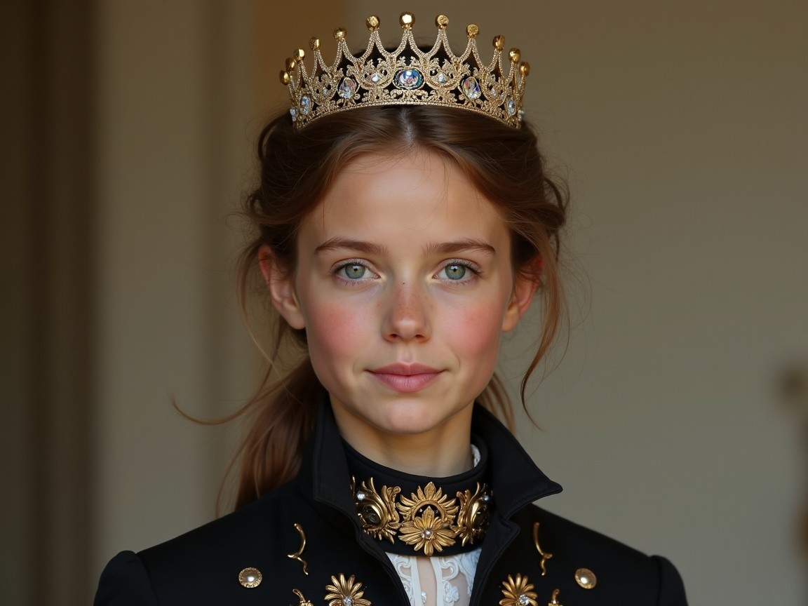 Young girl in tiara with intricate gold attire