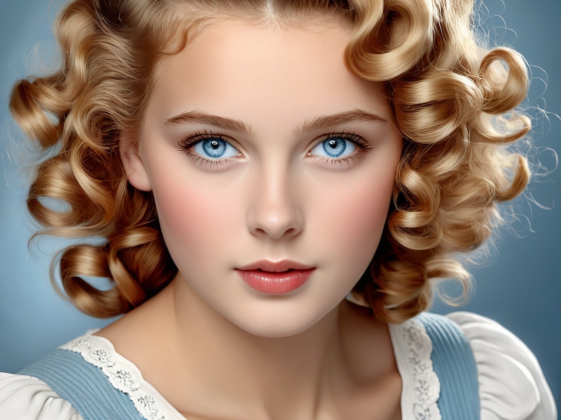 Young girl with blue eyes and curly blonde hair