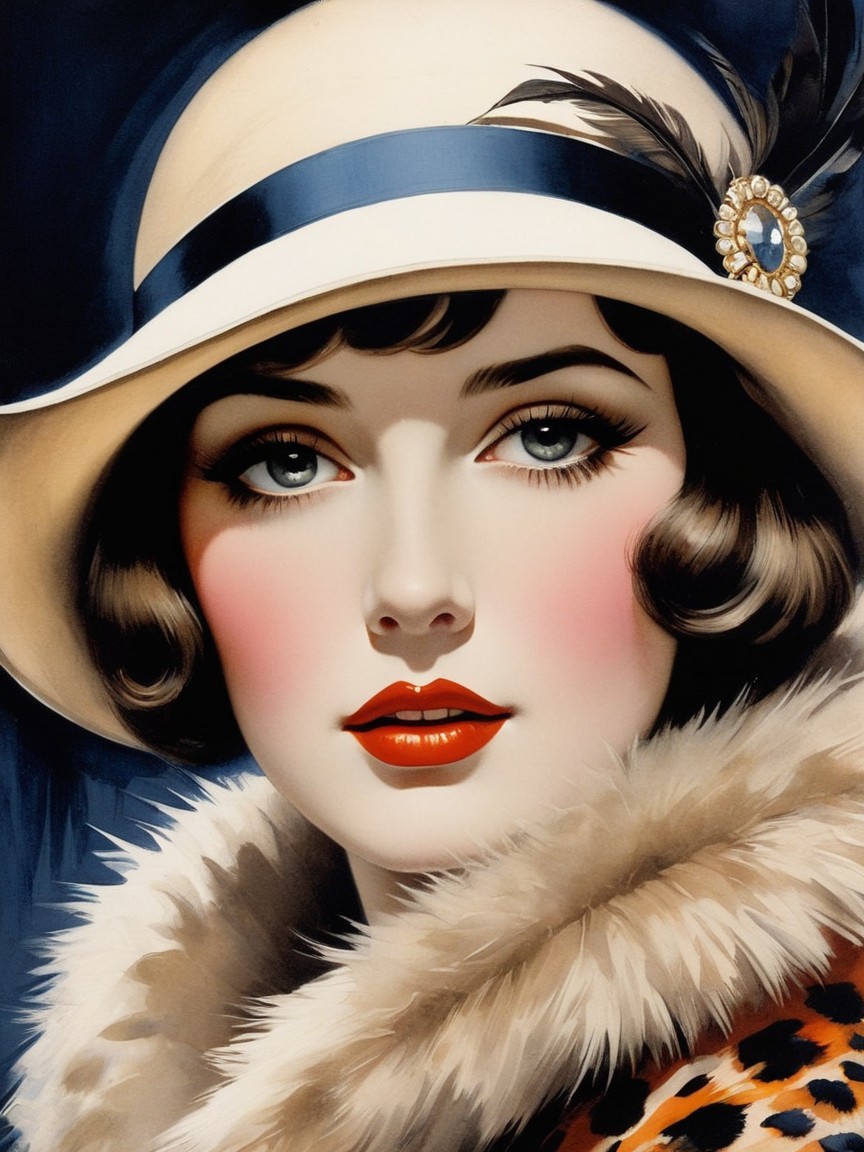 Glamorous 1920s Woman in Elegant Attire and Accessories