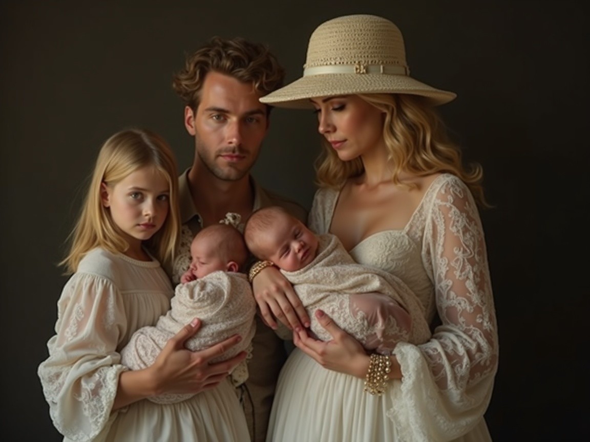 Family Portrait with Parents, Infants, and Older Daughter