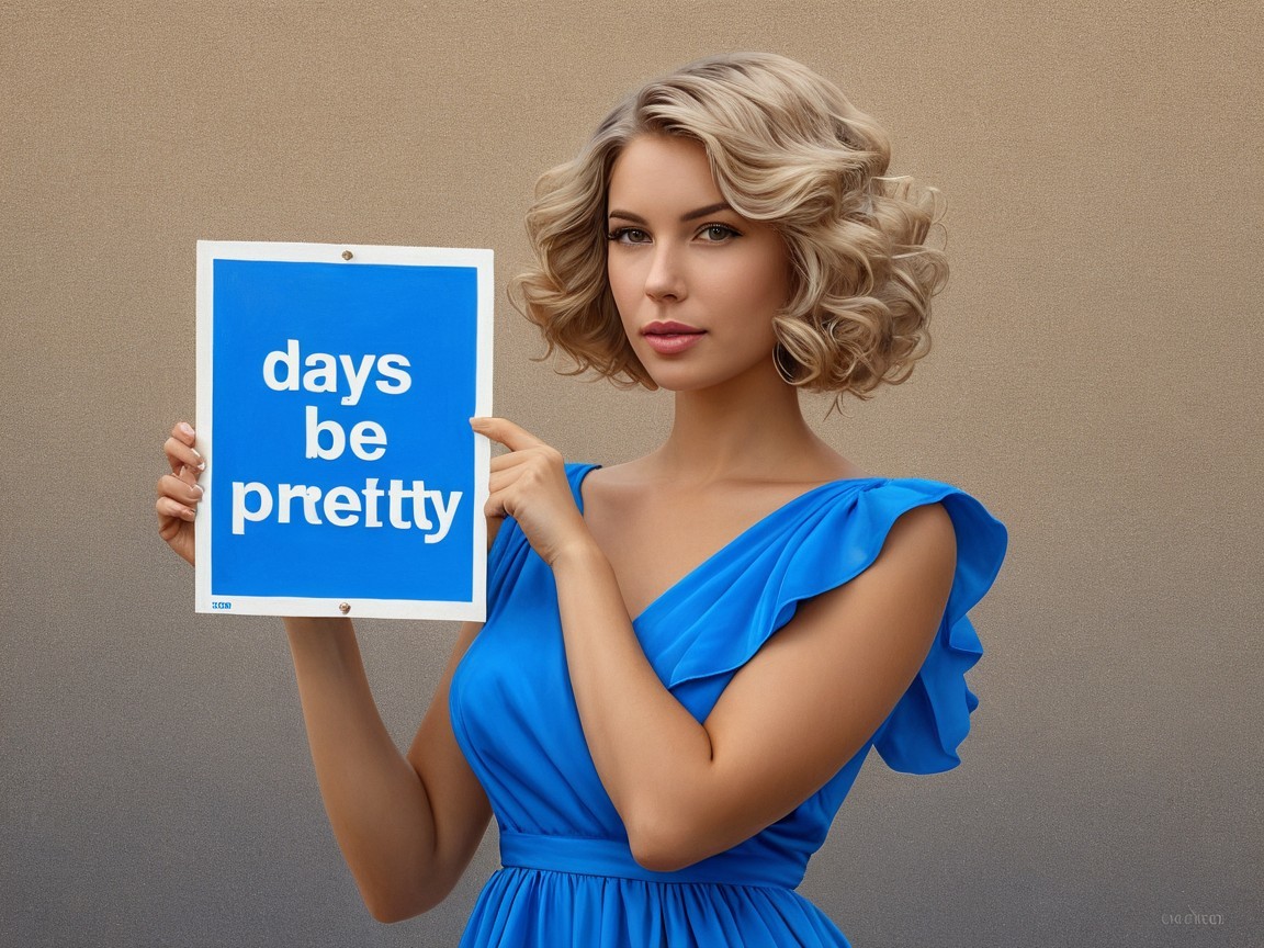 Woman in Blue Dress with "Days Be Pretty" Sign
