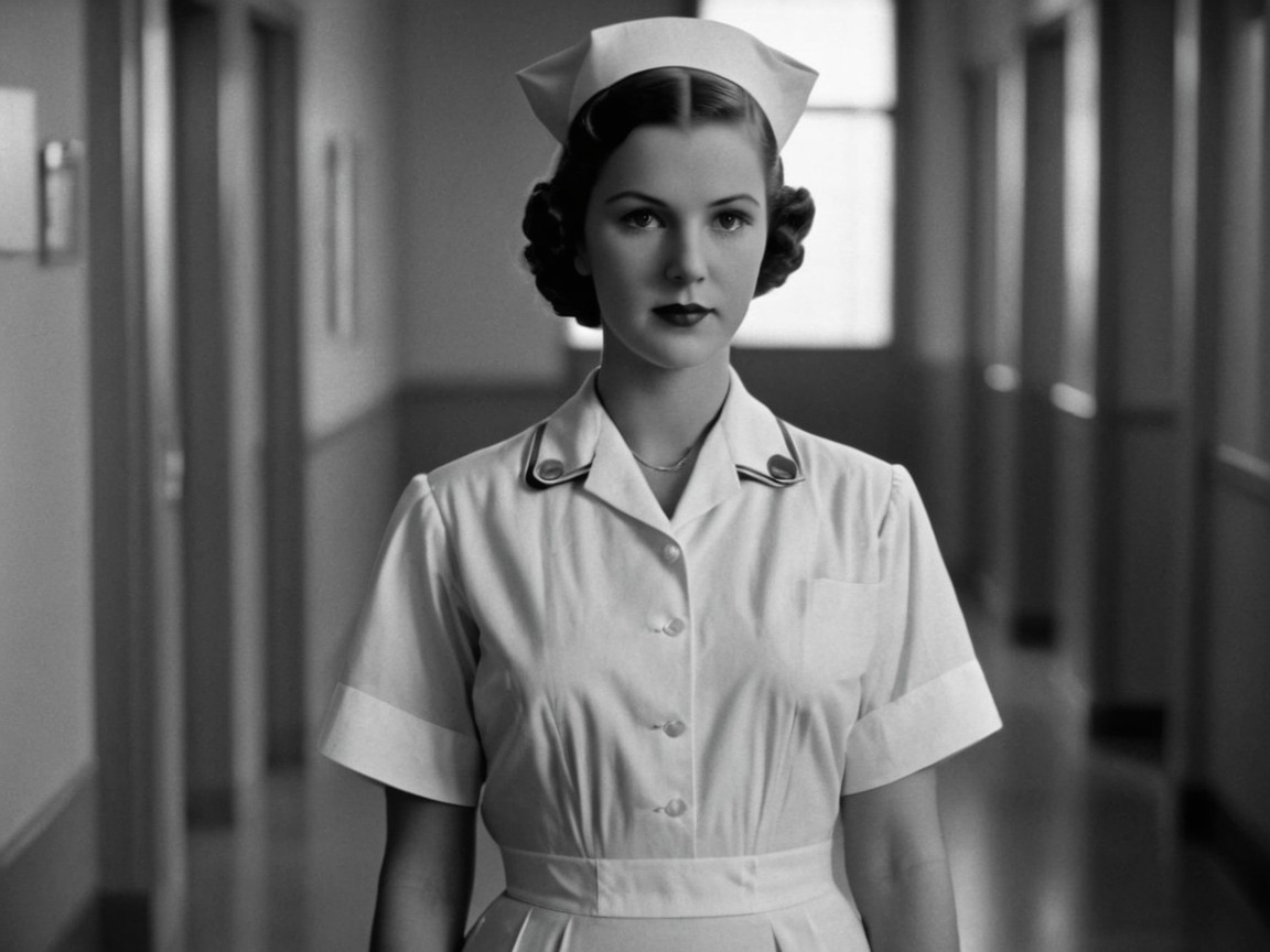 Young Nurse in Classic White Uniform in Timeless Setting