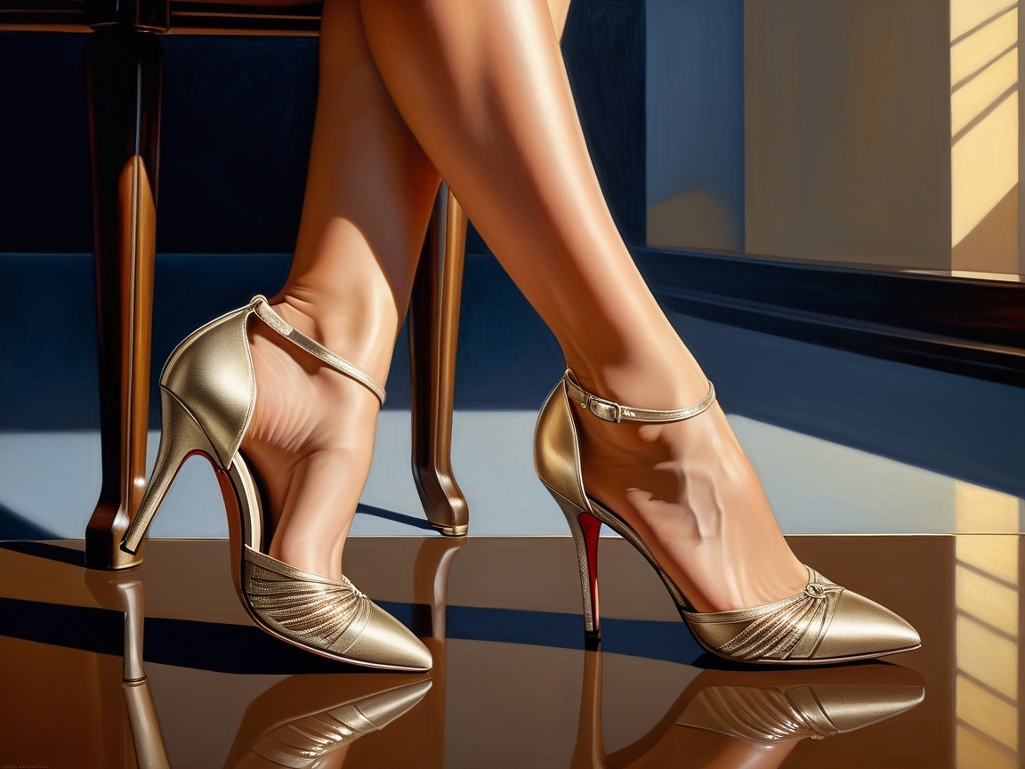 Elegant Gold High-Heeled Shoes with Ankle Strap