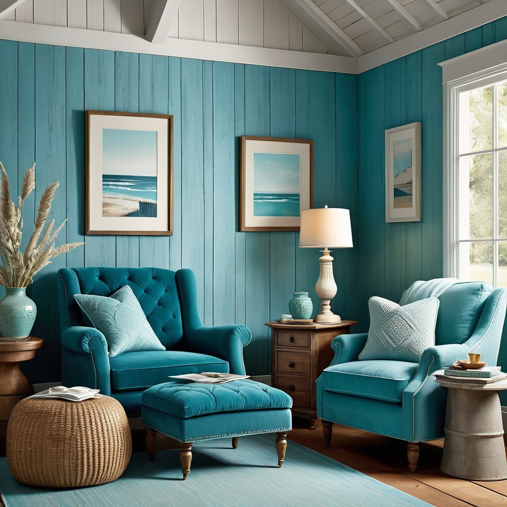 Turquoise Living Space with Cozy Decor Elements