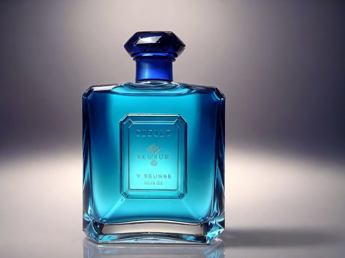 Elegant Blue Glass Bottle with Diamond-Cut Stopper