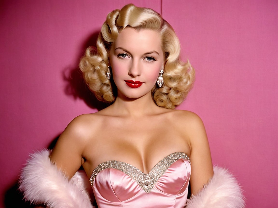 Vintage 1950s Pin-Up Style Woman in Pink Gown