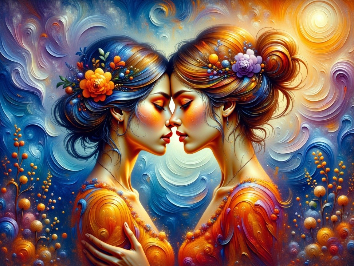 Ethereal Women with Floral Adornments in Colorful Art