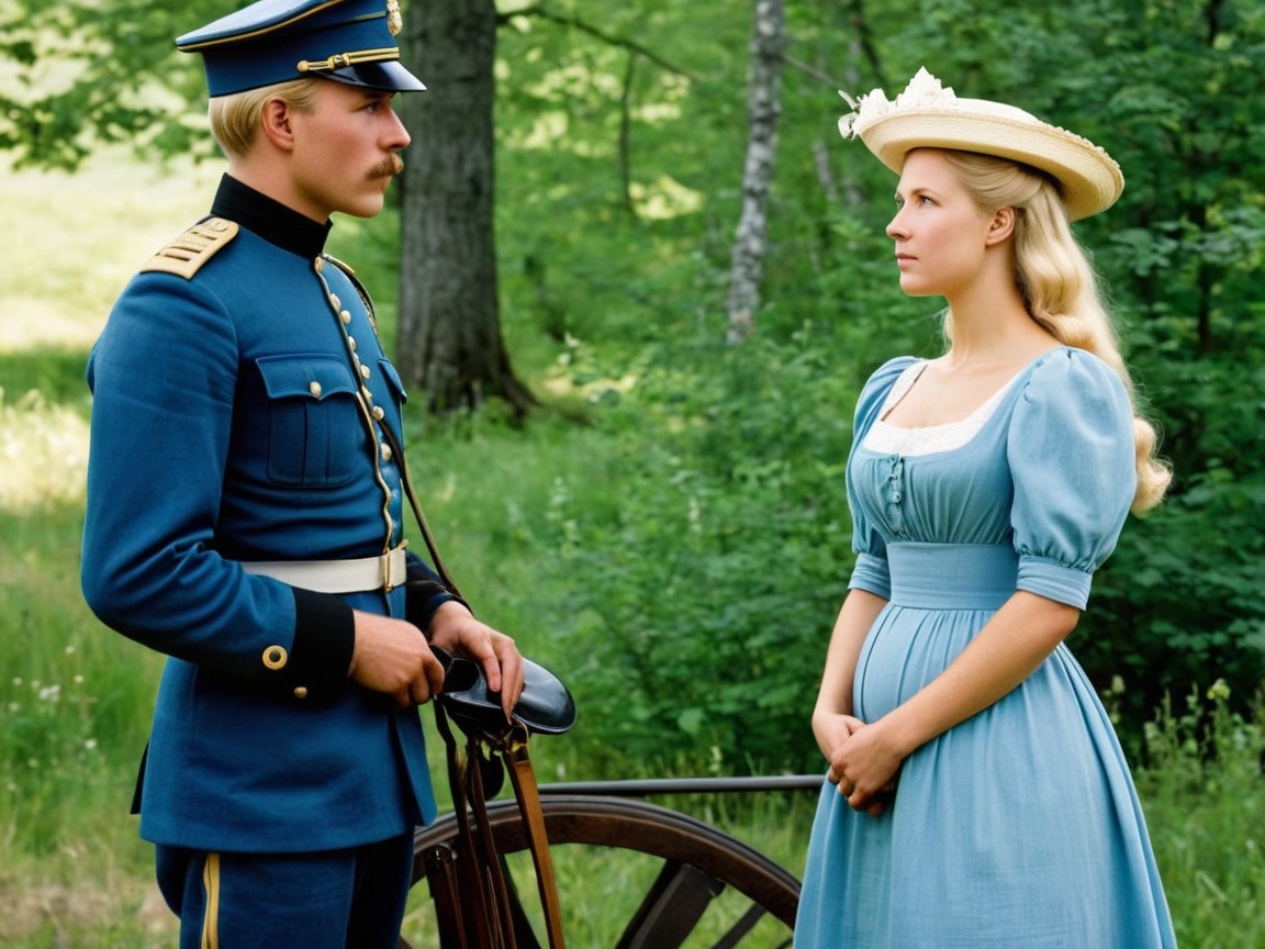 Historical Soldier and Woman in Romantic Setting
