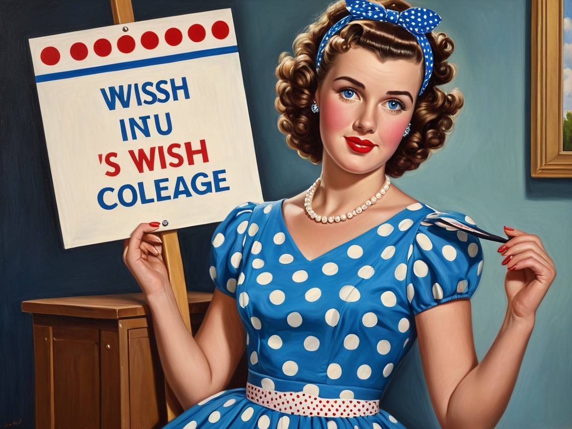 Vintage Illustration of Woman in Polka Dot Dress