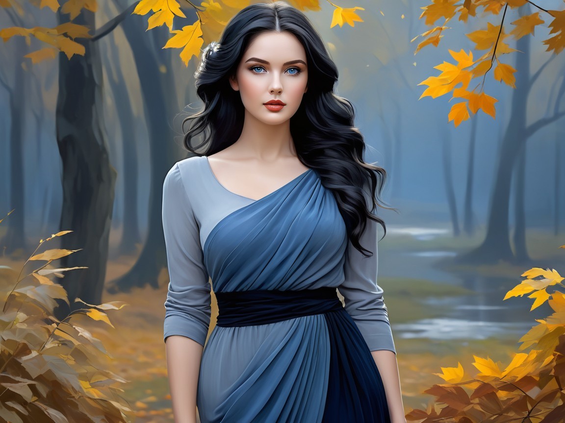 Young Woman in Autumn Forest with Vibrant Foliage