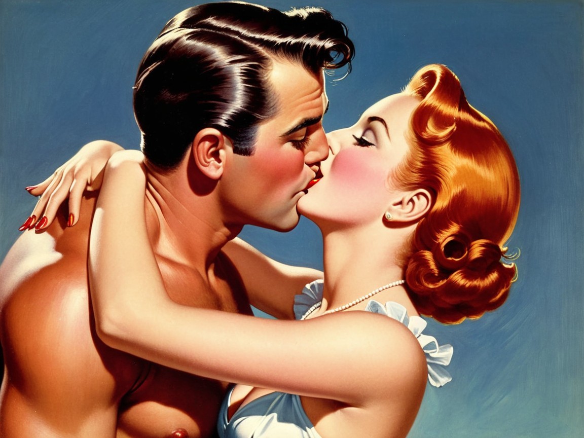 Romantic Couple Sharing a Passionate Kiss in Vibrant Colors