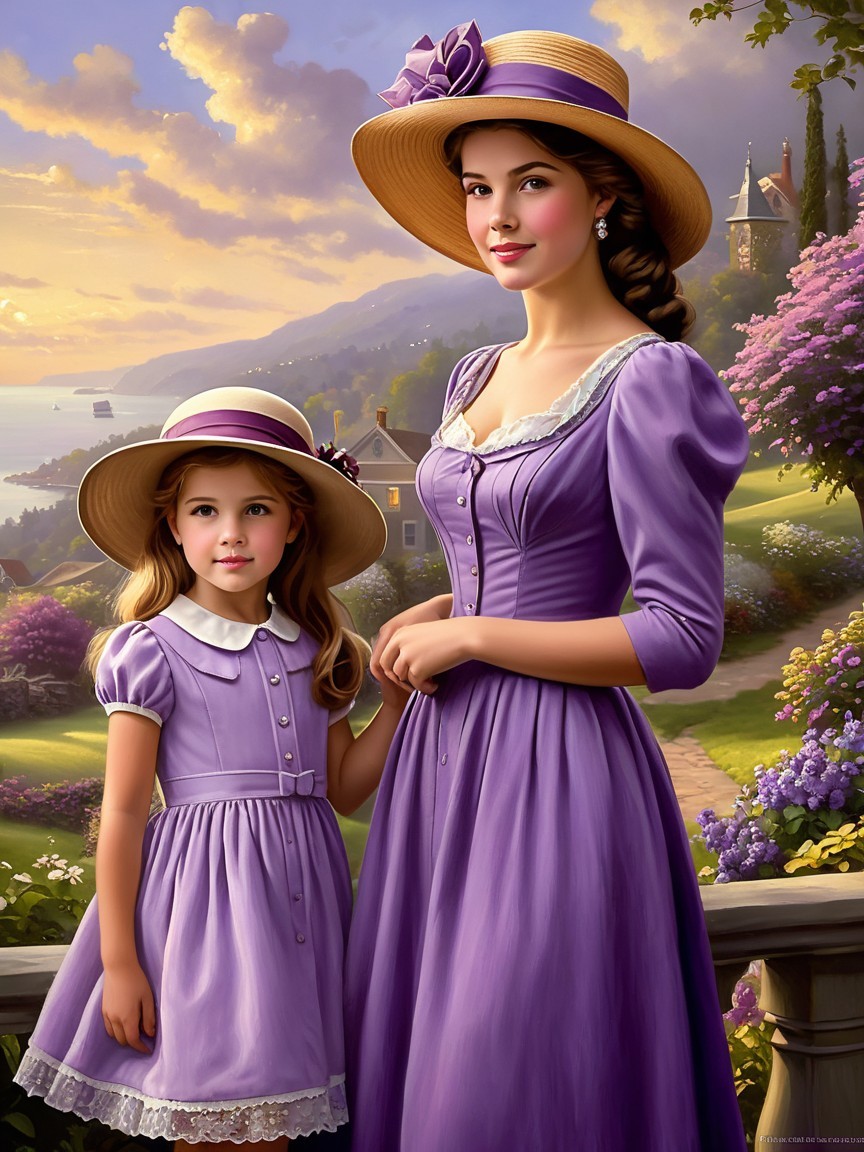 Elegant Purple Outfits in a Picturesque Landscape