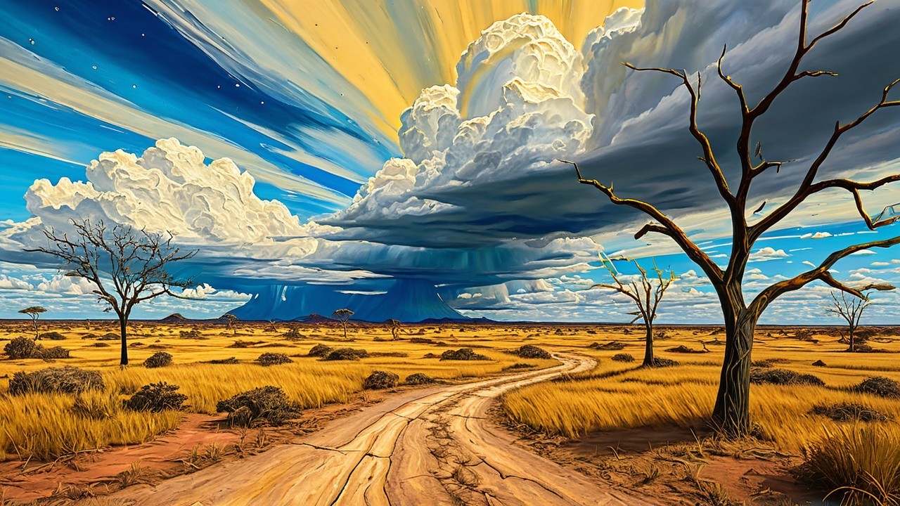 Winding Dirt Road Through Golden Savanna Landscape