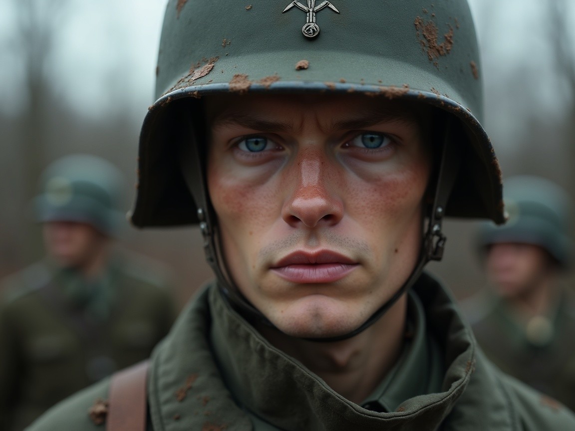 Young Soldier in Military Gear with Determined Expression