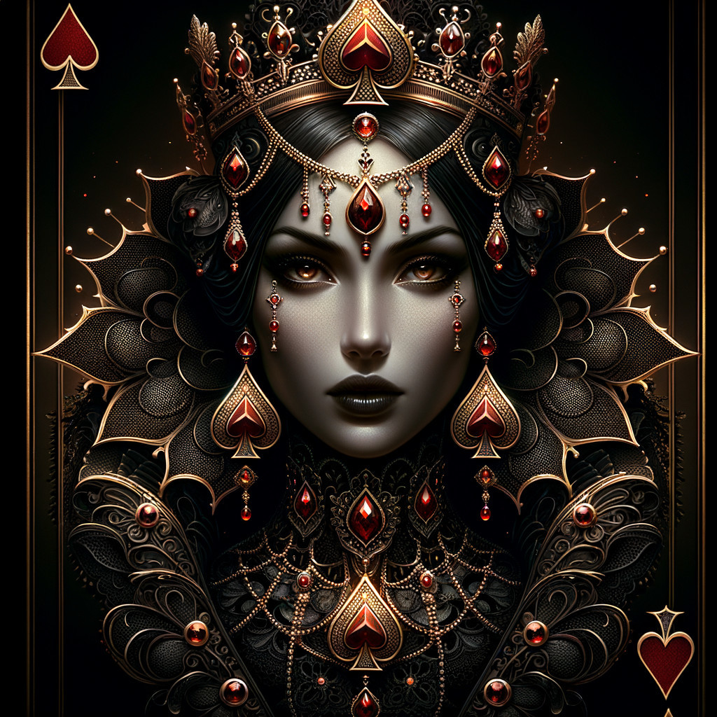 Regal Figure in Black and Gold Attire with Crown