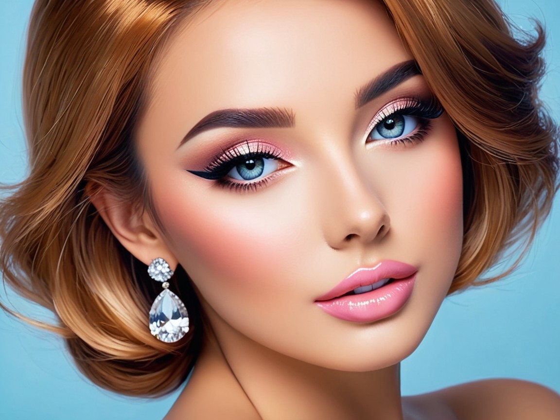 Close-Up Portrait of a Young Woman with Radiant Makeup