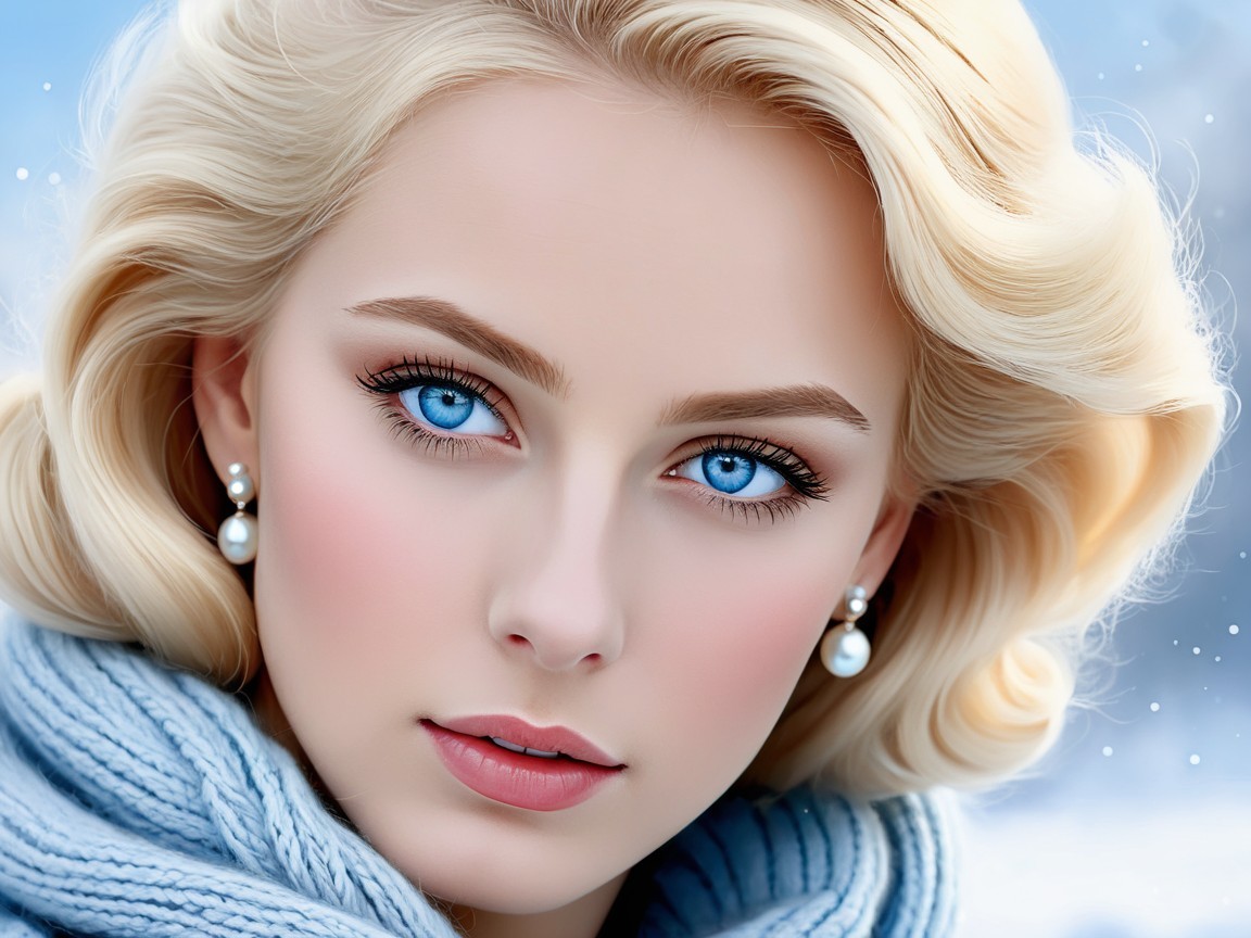 Close-up Portrait of a Young Woman in Winter Setting
