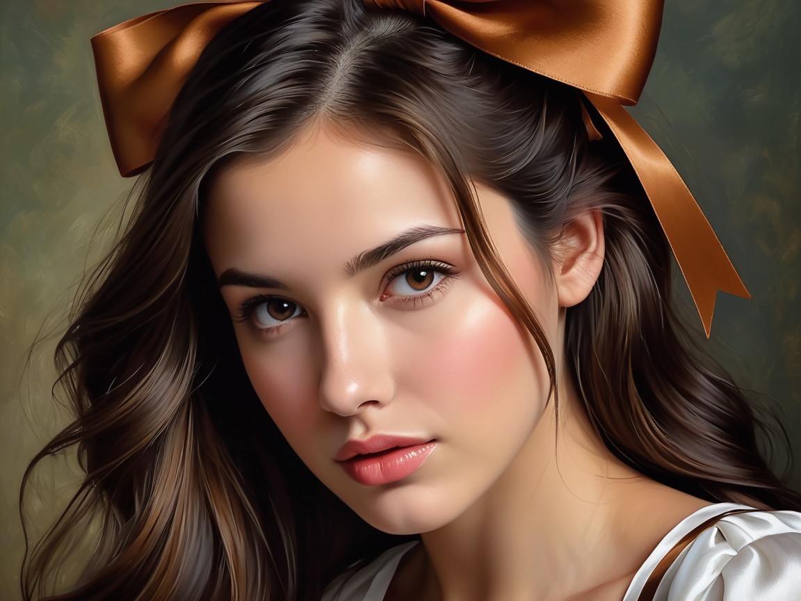 Young woman with elegant bow and natural makeup