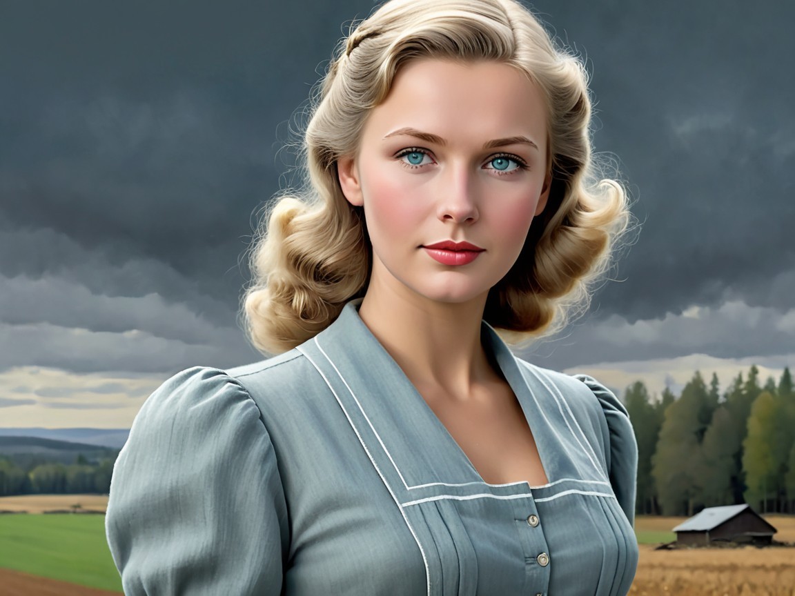 Vintage-Style Young Woman in Moody Landscape