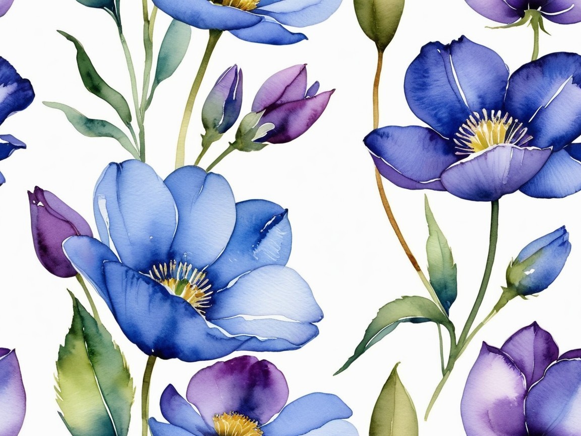 Delicate Blue and Purple Floral Watercolor Illustration