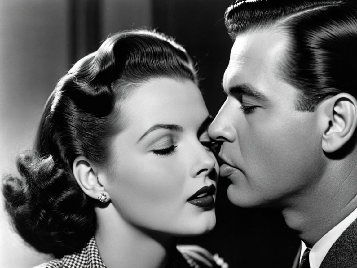 Black-and-white photograph of a couple in romance