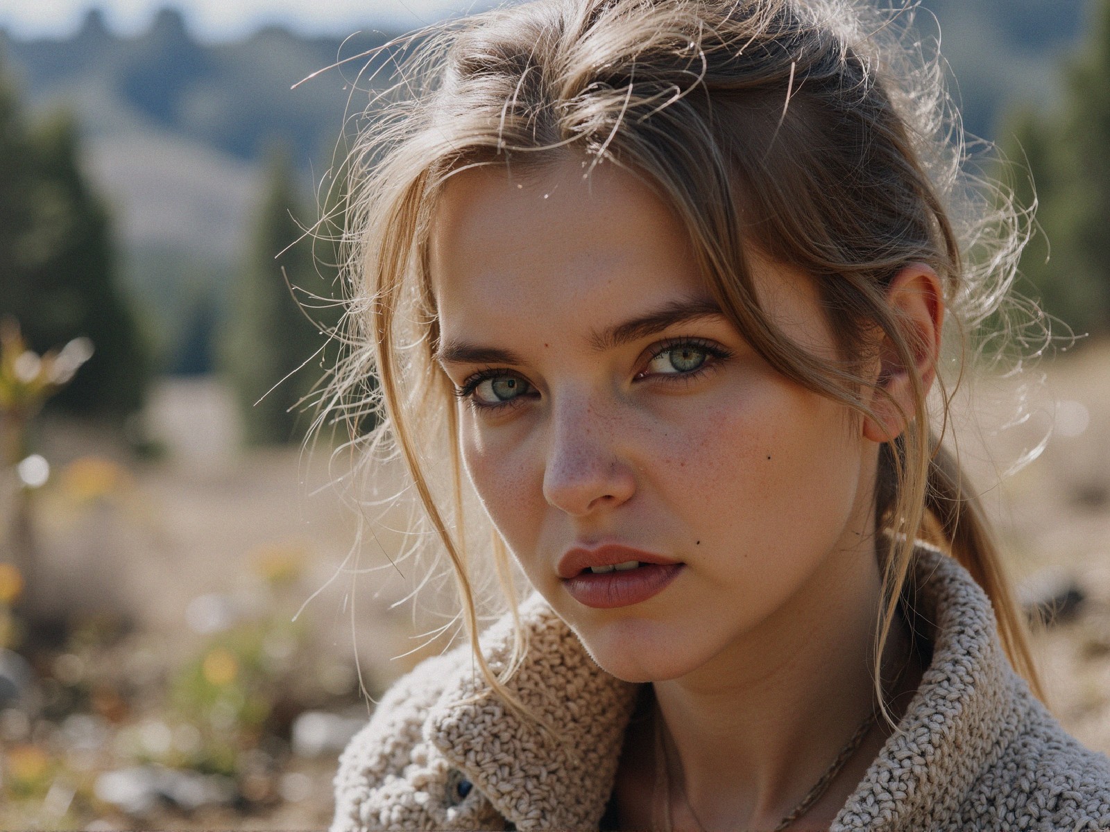 Young woman in sunlight with natural beauty outdoors