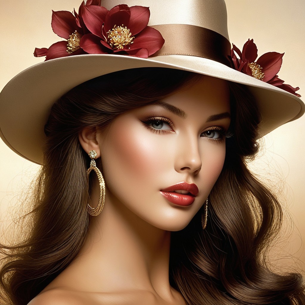 Portrait of a Woman with Brown Hair and Elegant Hat