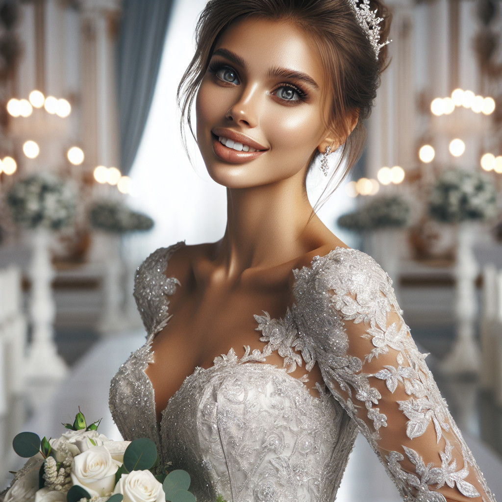 Elegant Bride in Lace Gown at Decorated Venue