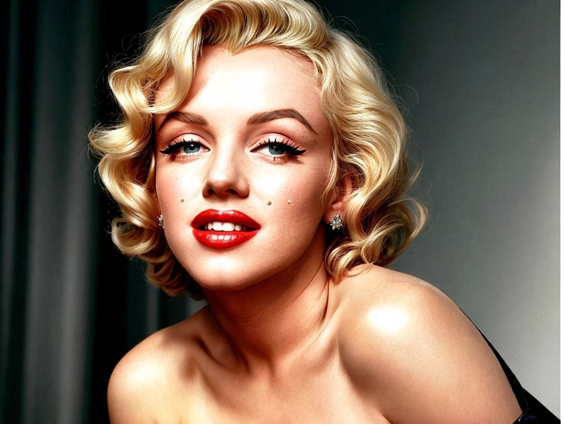 Glamorous Woman with Blonde Curls and Classic Makeup