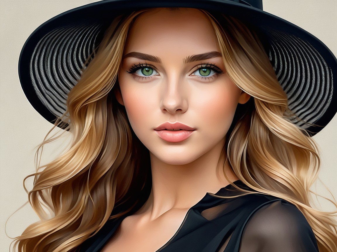 Portrait of a young woman in a black wide-brim hat