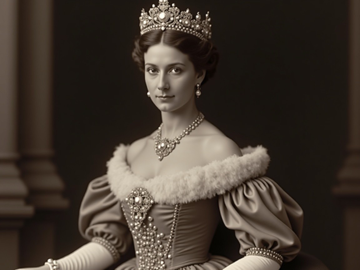 Regal Woman in Elegant Gown and Lavish Jewelry