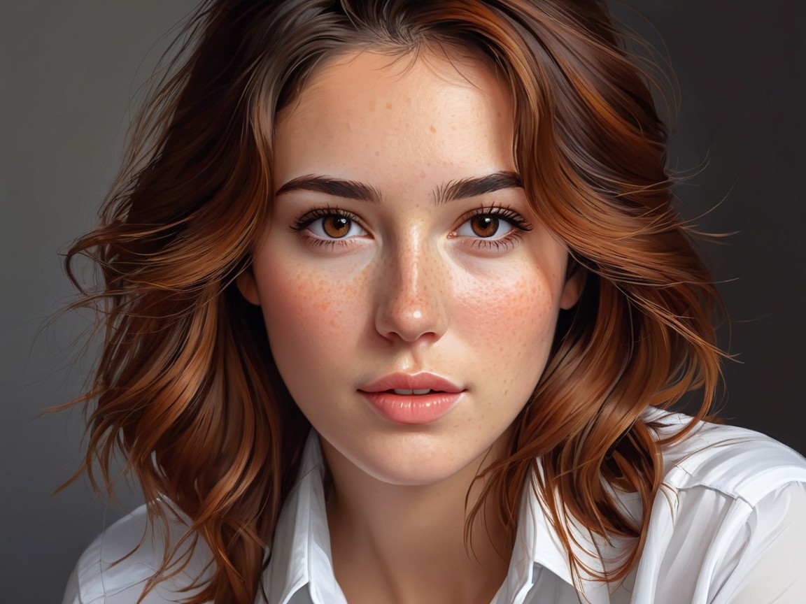 Close-Up Portrait of Young Woman with Brown Hair