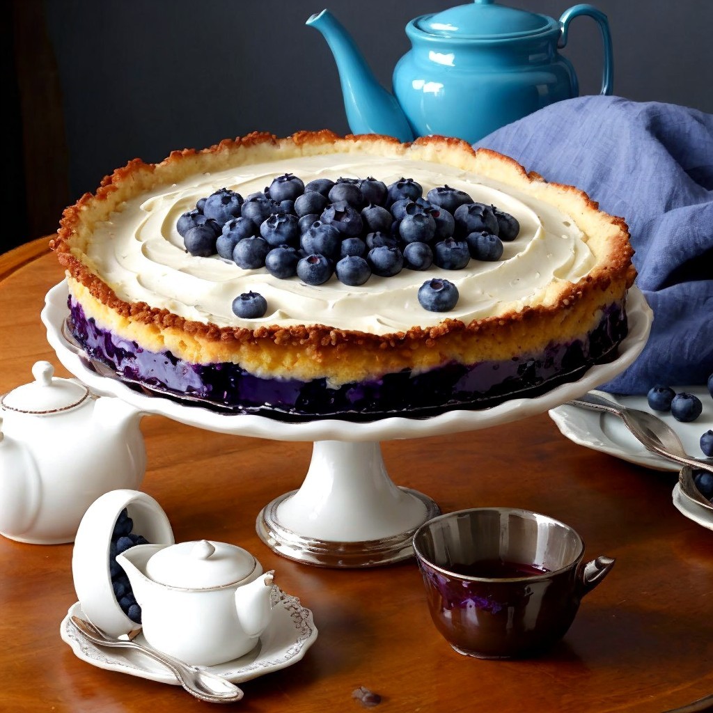 Cheesecake with Blueberry Topping on Pedestal Display