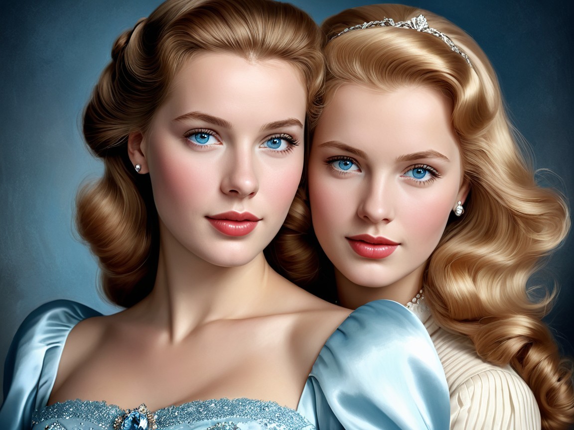 Elegant Young Women in Glamorous Attire and Hairstyles