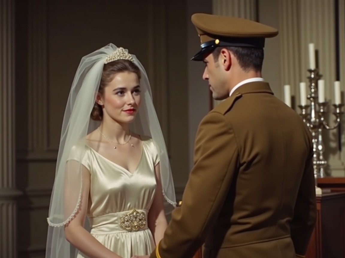 Elegant Wedding Scene with Bride and Groom in Uniform