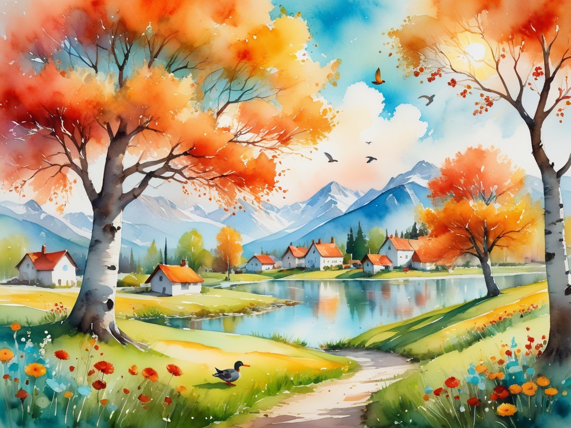 Serene Autumn Landscape with Vibrant Colors and Lake