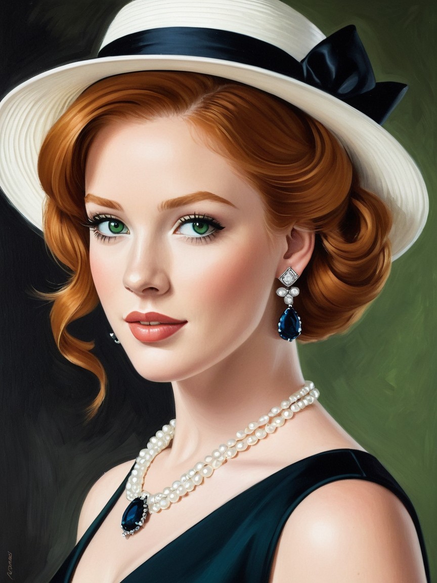 Glamorous woman with vintage curls and chic accessories