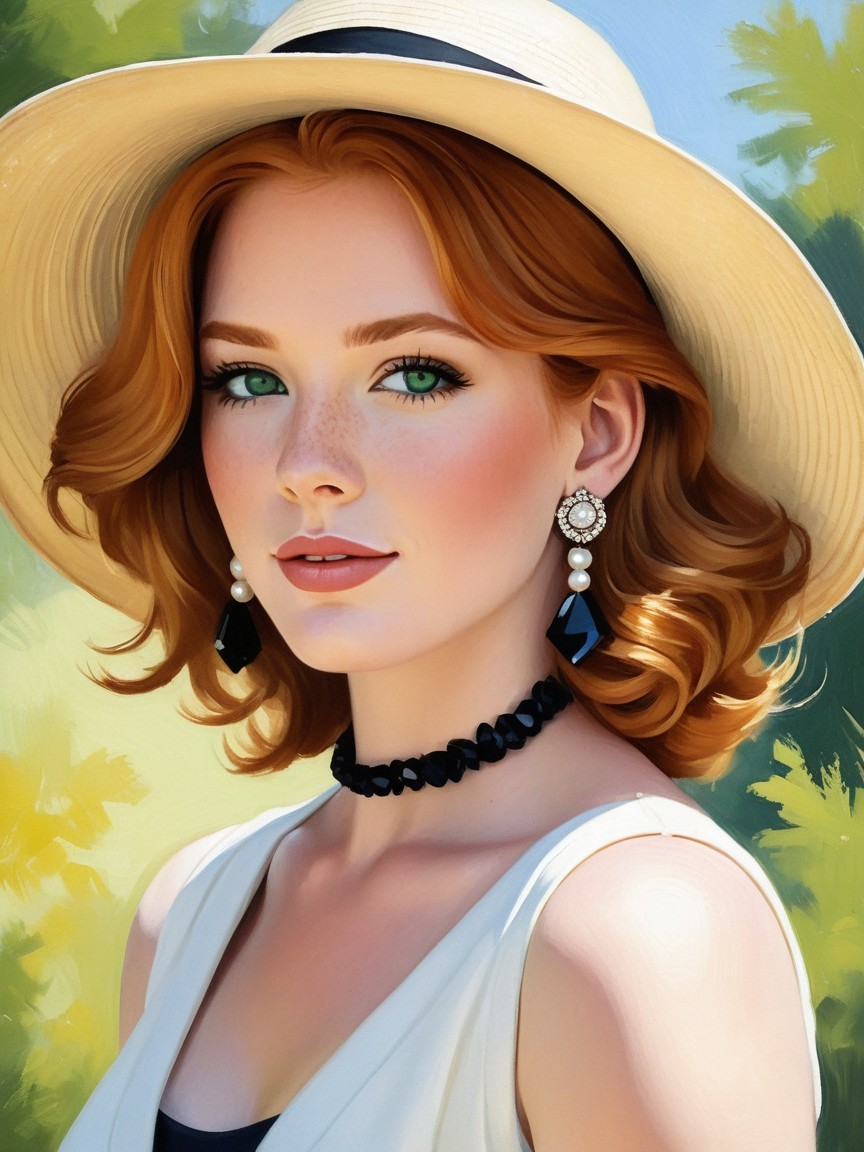 Young woman with red hair and summer accessories