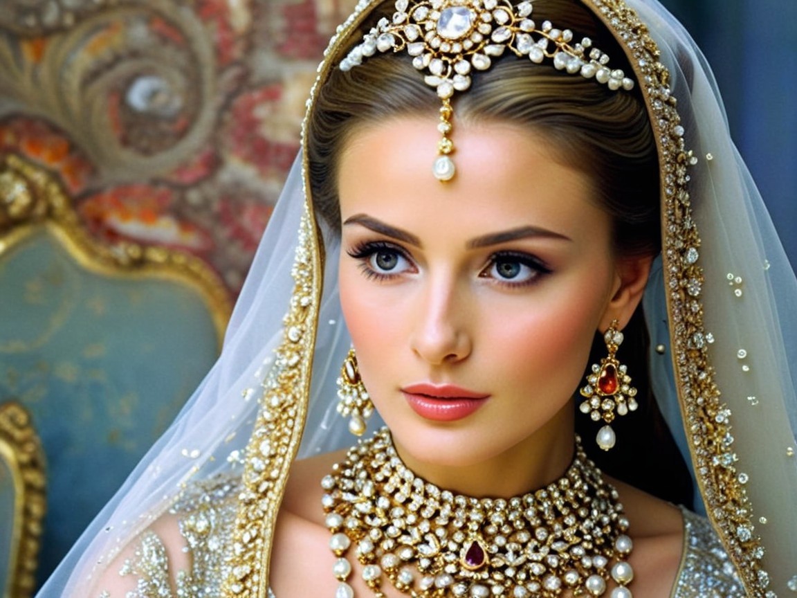 Portrait of a woman in traditional jewelry and veil