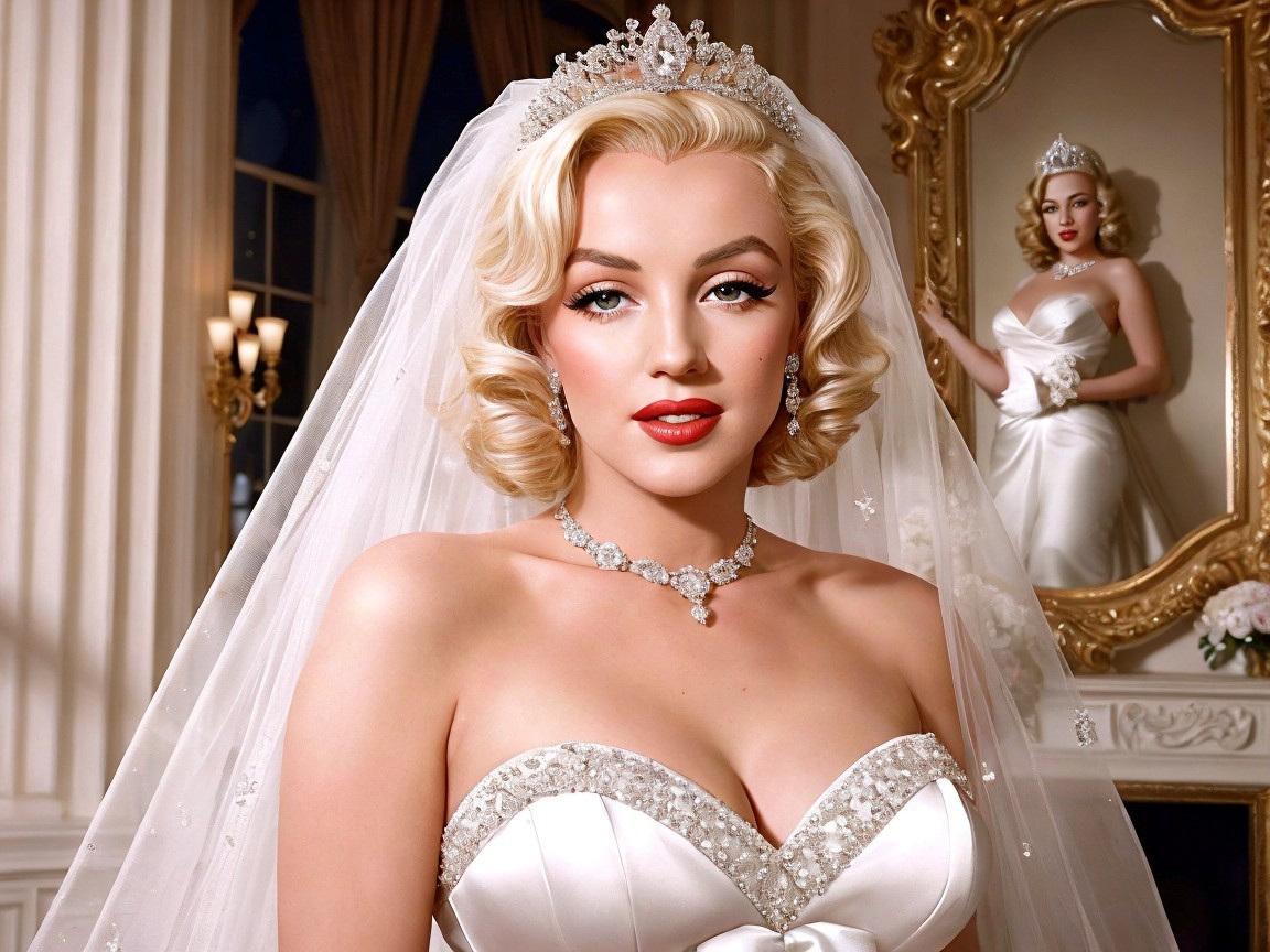 Bridal Portrait of a Glamorous Woman in Wedding Gown