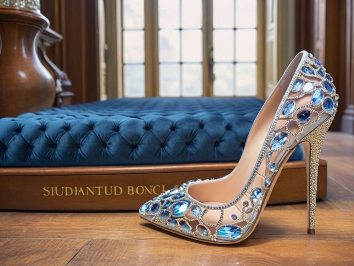 Elegant High-Heeled Shoe with Gemstone Details