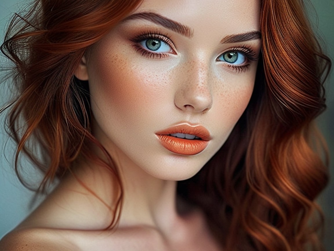 Close-Up Portrait of a Woman with Red Hair and Blue Eyes