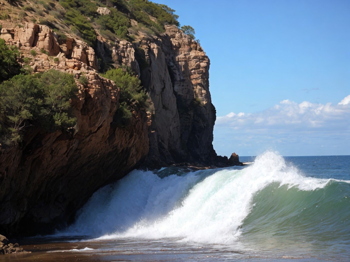 Coastal Landscape with Rugged Cliffs and Ocean Waves