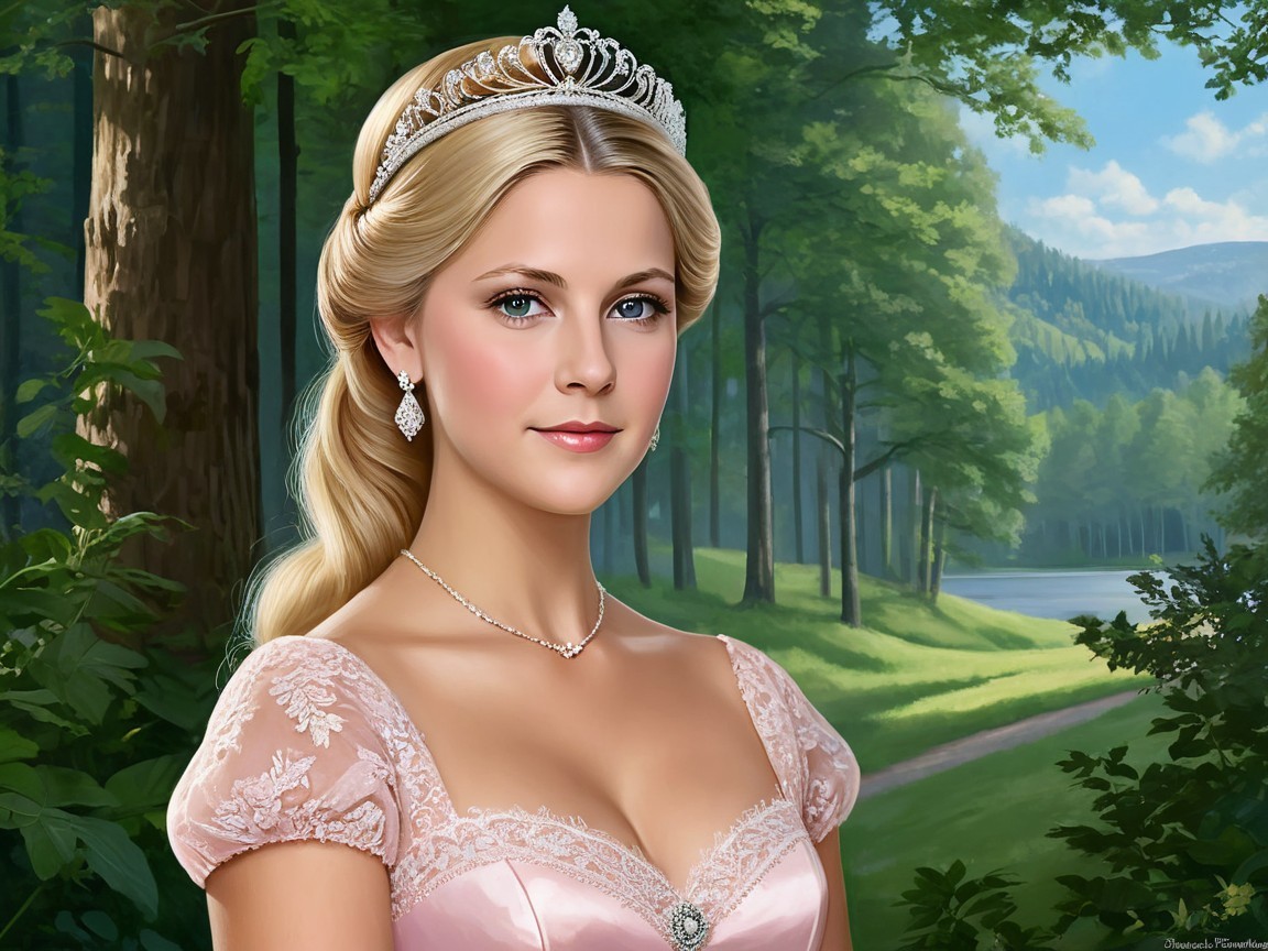 Young Woman in Elegant Gown in Forest Setting