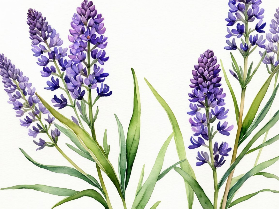 Vibrant Watercolor of Blooming Lavender Flowers