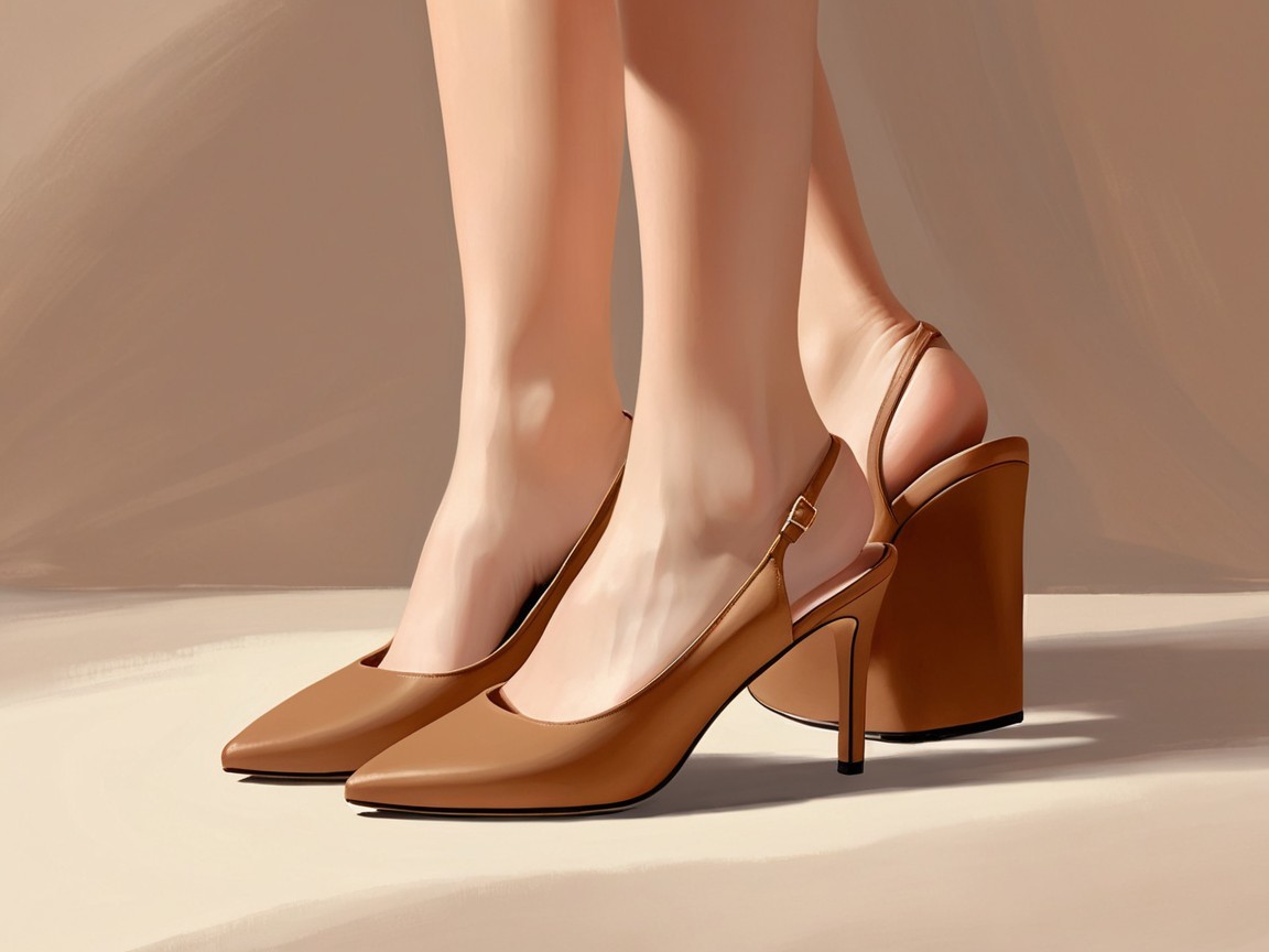 Stylish Tan Slingback Heels with Chunky Heel Design