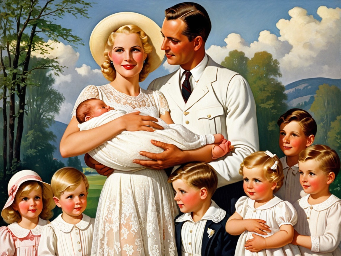 Vintage Portrait of Couple and Children in Nature