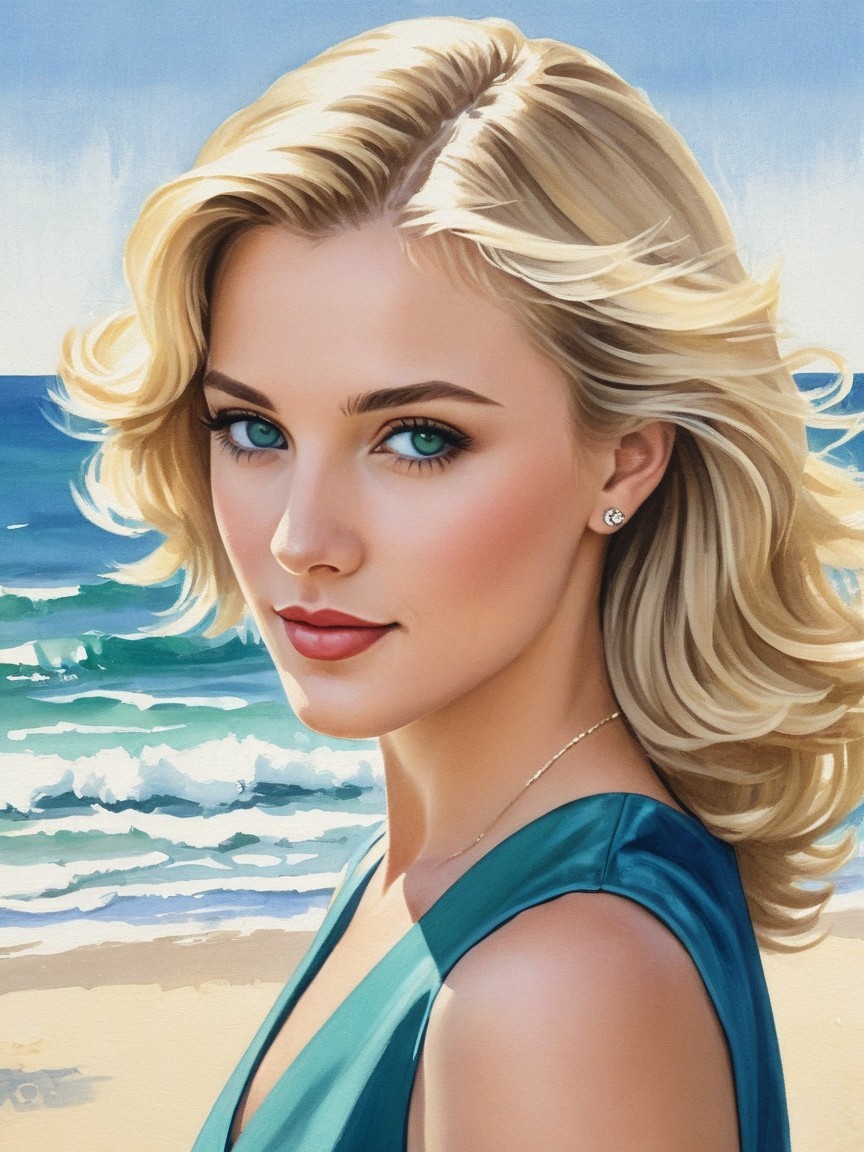 Portrait of a Woman with Blonde Hair at the Beach