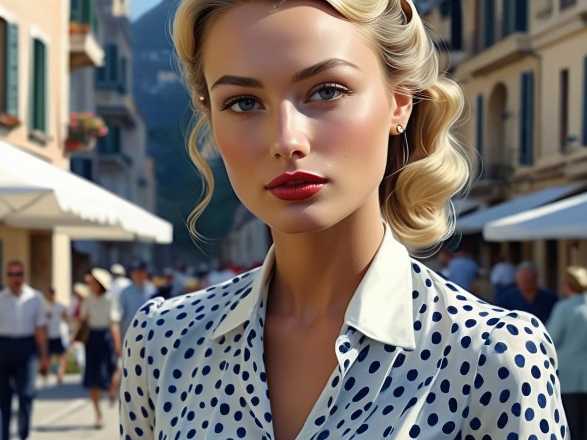 Stylish Woman in Bustling Outdoor Street Scene